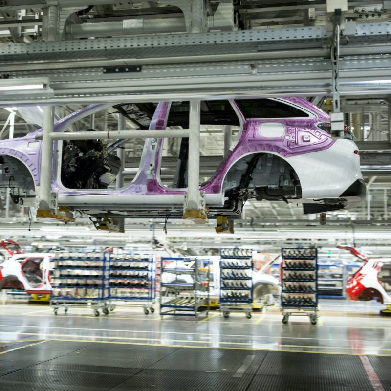 Modern automatized car production in a factory